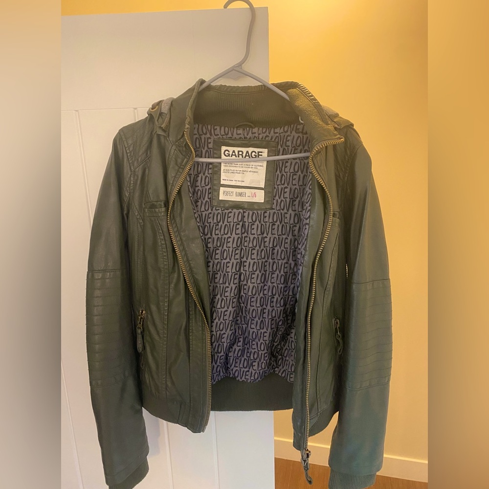 Garage Bomber- Olive Green Faux Leather